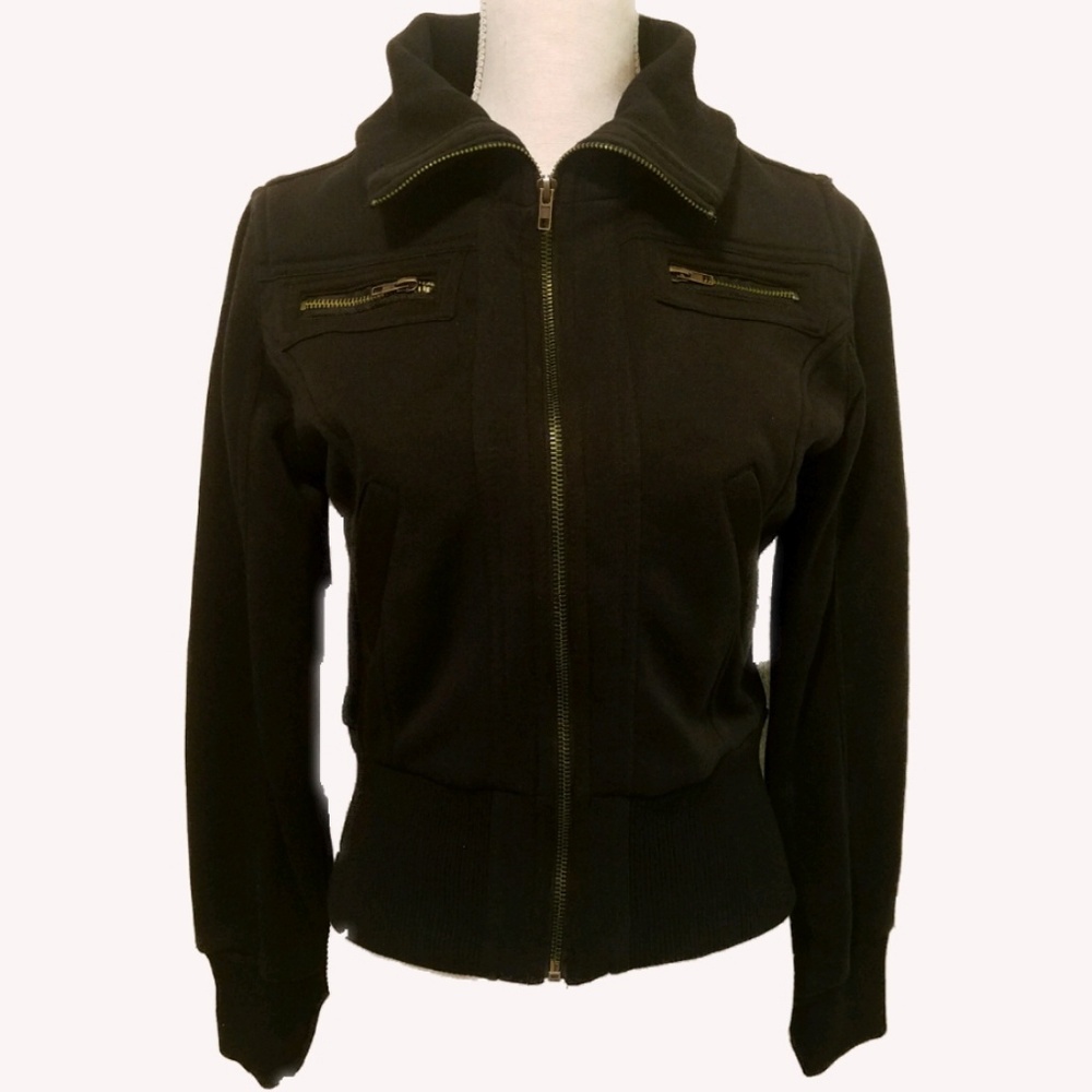 Crop Zip Black Moto  Sweater Bomber Jacket Large